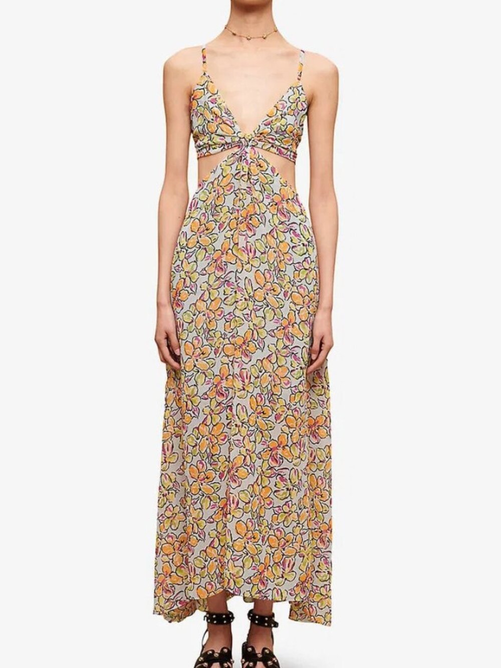Maje Women's Size 40 US 8 Rawaiene Floral Cut Out Blue Orange Maxi Dress NEW